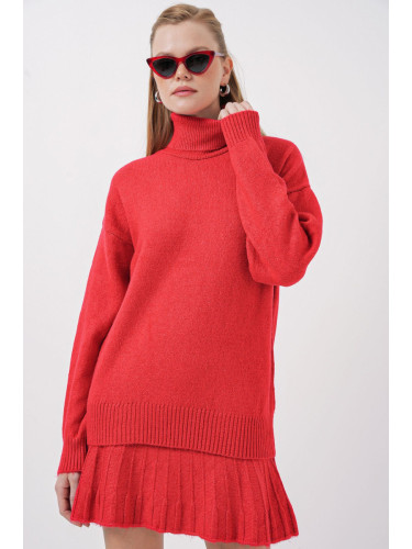 Bigdart 15891 Sweater Skirt Knitwear Double Set - A.Red