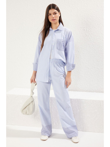 Trendyol Blue Oversized Striped Pocket Detail Woven Bottom-Top Set