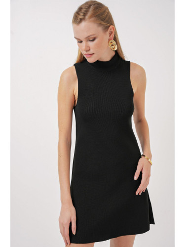 Bigdart 15906 Zero Sleeve Mini Knitwear Dress - Black