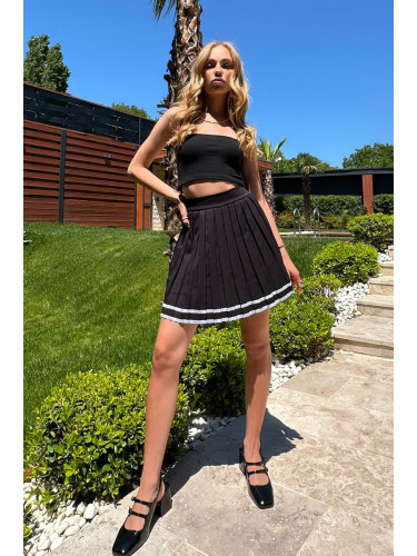 Trend Alaçatı Stili Woman's Black Pleated Line Block Skirt