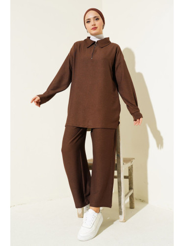 Bigdart 6684 Wide Leg Trousers Tunic Two Piece Set - Brown