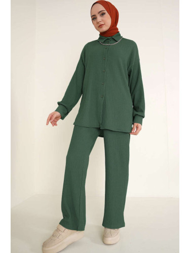 Bigdart T5858 Knitted Hijab Two Piece Suit - Emerald Green