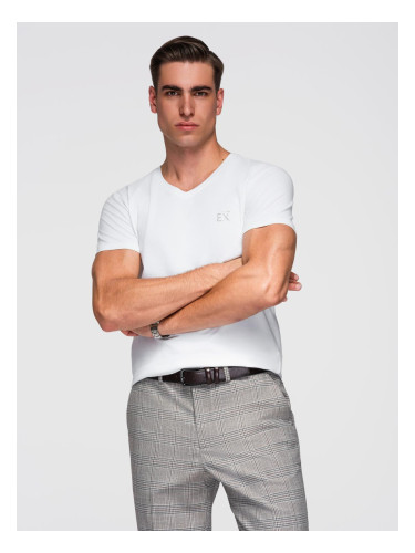Ombre Men's V-neck SLIM FIT t-shirt with elastane and print - white