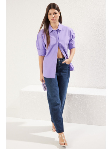 Trendyol Purple Loose Fit Cotton Woven Shirt