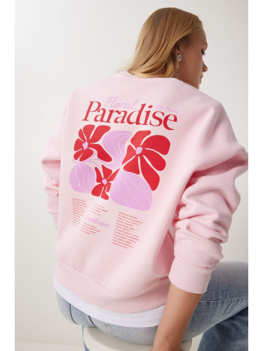 Happiness İstanbul Women's Pink Printed Raised Knitted Sweatshirt