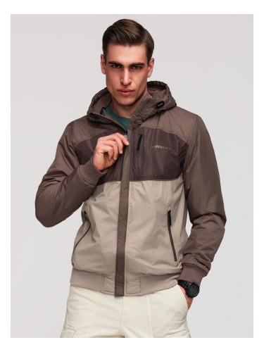 Ombre Lightweight colorful men's sports jacket with fleece - beige and dark brown