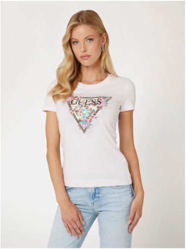 Light pink women's T-shirt with Guess logo - Women's