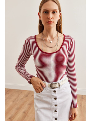 Olalook Women's Striped Burgundy Double-Sided Flexible Blouse