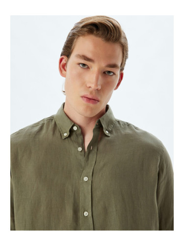 Koton Linen Shirt Long Sleeve Button-down Collar Detail