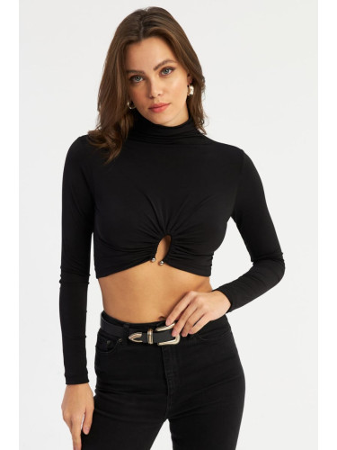 Cool & Sexy Women's Black Accessory Crop Blouse