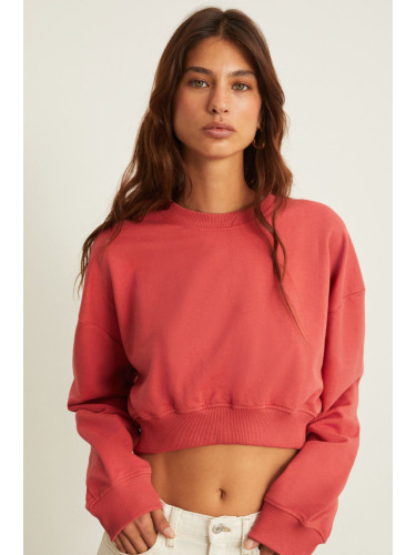 GRIMELANGE ROSELA Women's Warm Crew Neck Red Crop Sweatshirt with Underwir