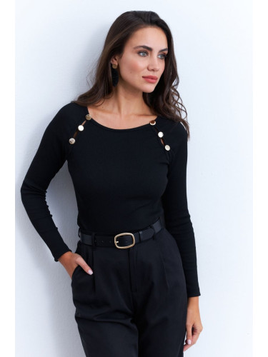 Cool & Sexy Women's Black Button Accessory Camisole Blouse