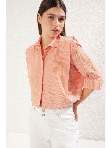 Trendyol Orange Padded Sleeves Stone Crop Woven Shirt