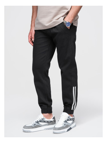 Ombre Men's denim joggers with piping - black