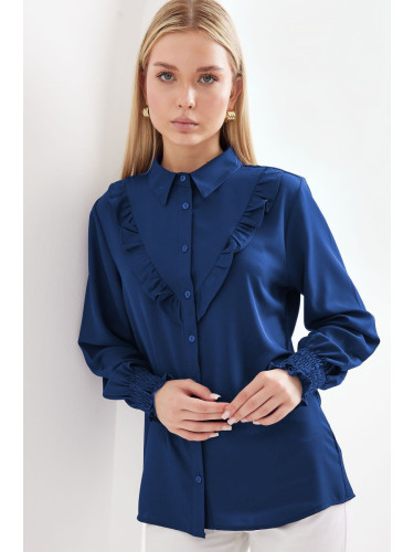 Bigdart 20223 Ruffled Long Sleeve Shirt - D. Indigo