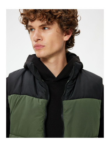 Koton Puffer Vest Stand Collar Slim Fit Zippered Color Block Pocket Detail