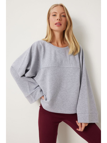 Happiness İstanbul Women's Gray Wide Sleeve Oversize Knitted Sweatshirt