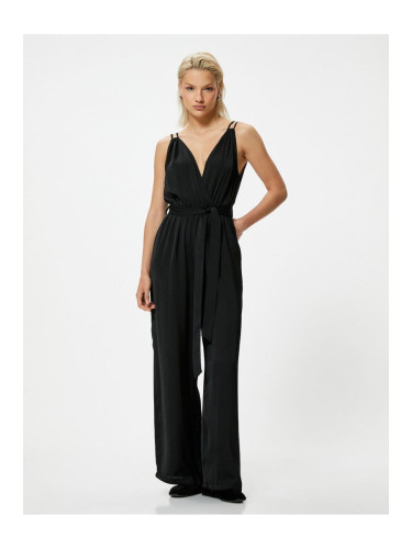 Koton Strap Double Breasted Collar Jumpsuit Belted Wide Leg Full Length