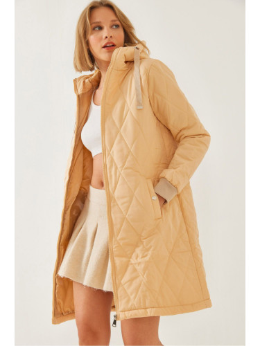 Bianco Lucci Women's Diamond Patterned Hooded Coat 5138