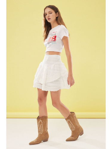 Trendyol White Skirt with Ruffled Lace Embroidered Mini Length Woven Skirt