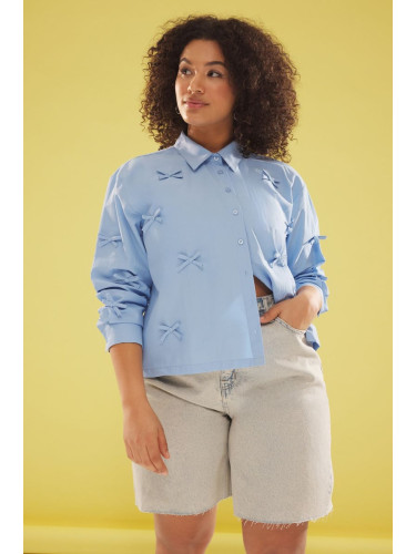 Trendyol Curve Blue Bowknot Woven Plus Size Shirt