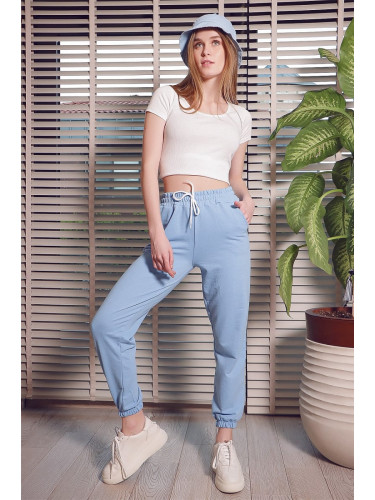 Trend Alaçatı Stili Women's Baby Blue Basic Sweatpants with Elastic Waist and Leg