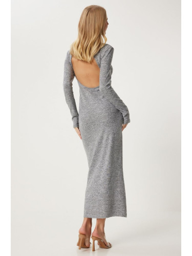 Happiness İstanbul Women's Gray Backless Turtleneck Knitted Dress