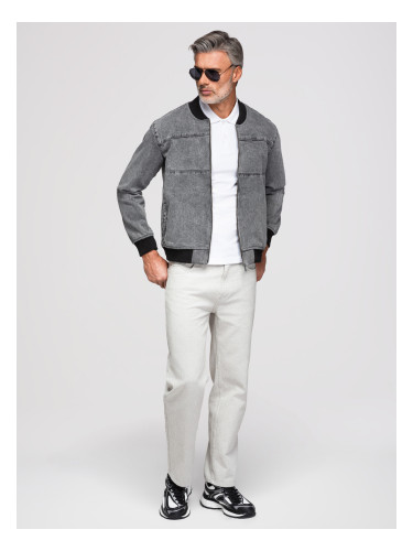 Ombre Men's denim bomber jacket with stone wash effect - grey