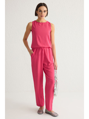 Trendyol Fuchsia Sleeveless Blouse and Elastic Waist Wide Leg Trousers Woven Bottom-Top Set