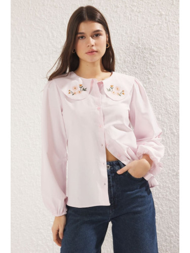 Trendyol Light Pink Collar with Embroidery Detail Woven Shirt