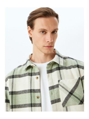 Koton Long Sleeve Cotton Blend Plaid Lumberjack Shirt with Pocket Detail