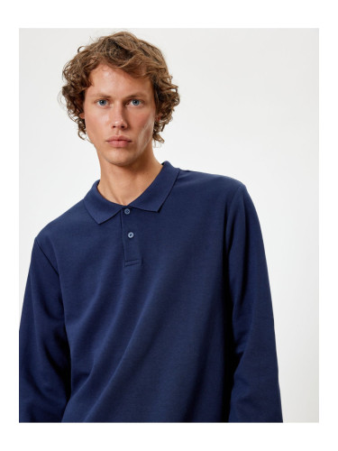 Koton Polo Collar Sweatshirt Basic Buttoned Cotton Interlock Fabric