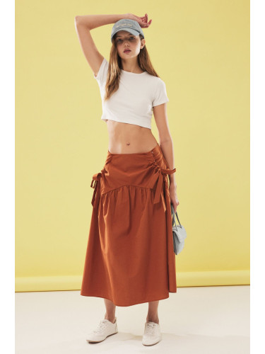 Trendyol Mink Poplin Cotton Fabric Maxi Length Woven Skirt with Loose Fit from the Hips