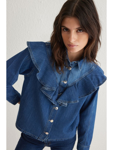 Trendyol Blue Flounce Denim Shirt