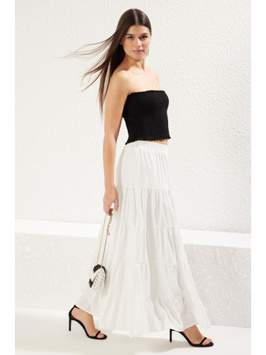 Trendyol White Cotton Textured Fabric Maxi Length Woven Skirt