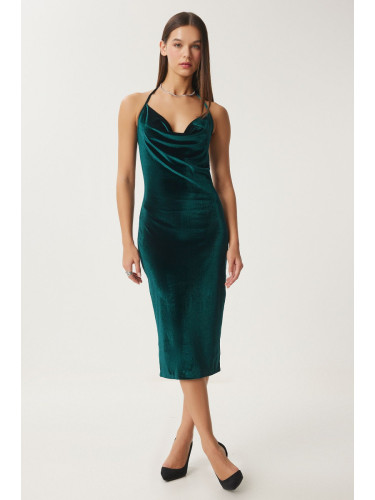 Happiness İstanbul Women's Emerald Green Velvet Mini Dress