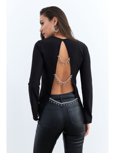 Cool & Sexy Women's Black Back Low-Cut Accessory Blouse