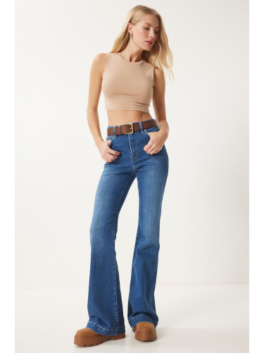 Happiness İstanbul Women's Blue Bell-bottom Denim Pants