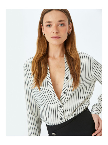 Koton Viscose Fabric Classic Collar Long Sleeve Striped Satin Shirt