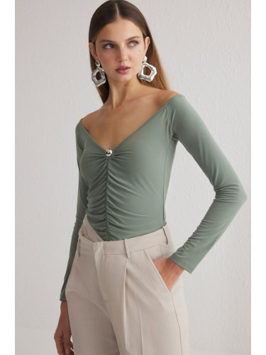 Trendyol Khaki Carmen Collar Knitted Accessory Blouse