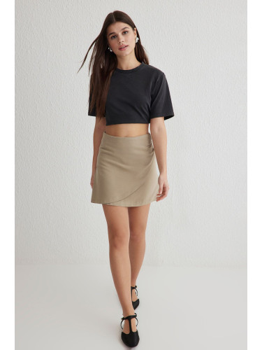 Trendyol Grey Linen Look with Gathered Detail Mini Skirt