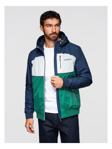 Ombre Lightweight colorful men's sports jacket with fleece - green and navy blue