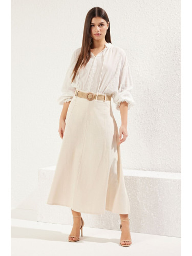 Trendyol Beige Belt Detailed Linen Look Maxi Length A-line Maxi Length Skirt