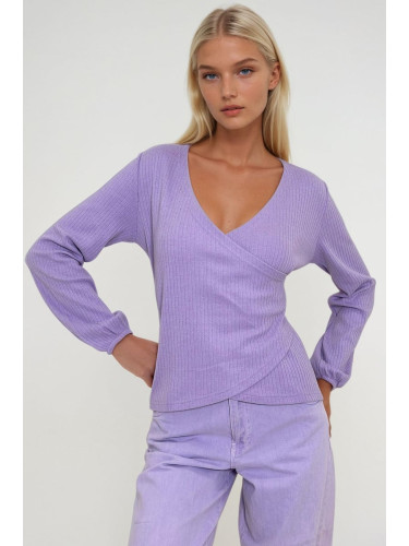 Trend Alaçatı Stili Women's Lilac Double Breasted Elastic Sleeve Blouse