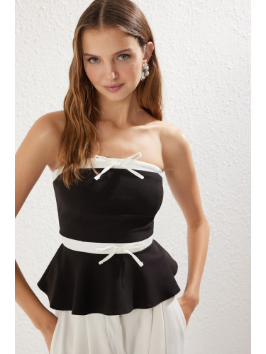 Trendyol Black-White Strapless Bow Detail Woven Bustier