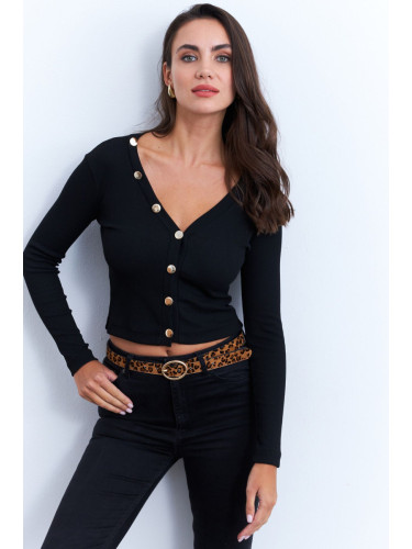 Cool & Sexy Women's Black Buttoned Short Cardigan