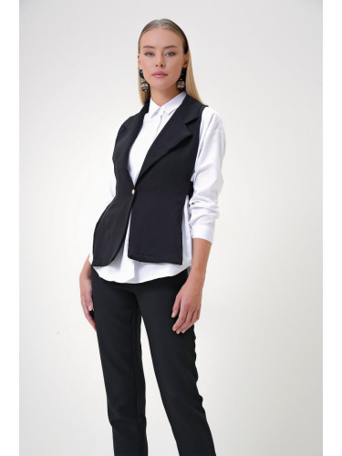 Trend Alaçatı Stili Women's Black Side Laced Vest and Shirt Set