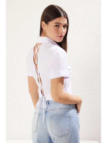 Trendyol White Back with Tie Detail Fitted Waist Crop Length Woven Shirt