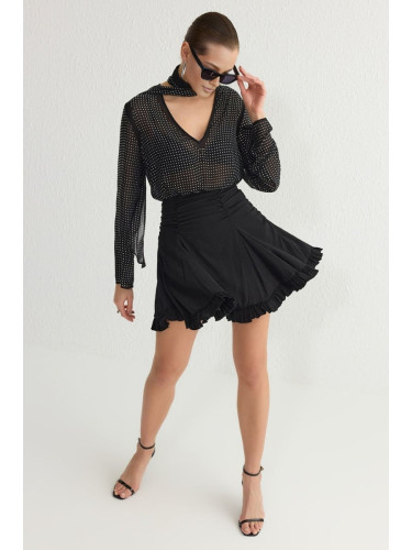 Trendyol Black Ruffle Lined Tulle Knitted Mini Skirt