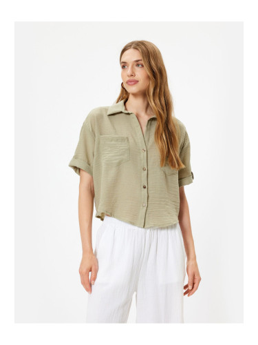 Koton Pocket Shirt Short Sleeve Low Shoulder Classic Collar